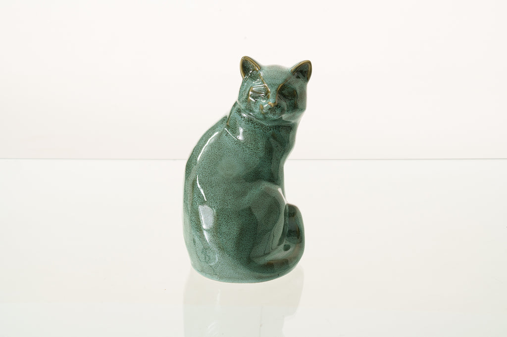 Urne Funéraire Chat – "Félix" - Vert huileux tacheté | Urne animaux en céramique