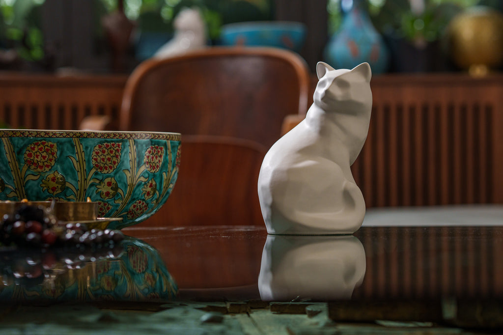 Urne Funéraire Chat – "Félix" - Blanc Mat | Urne animaux en céramique