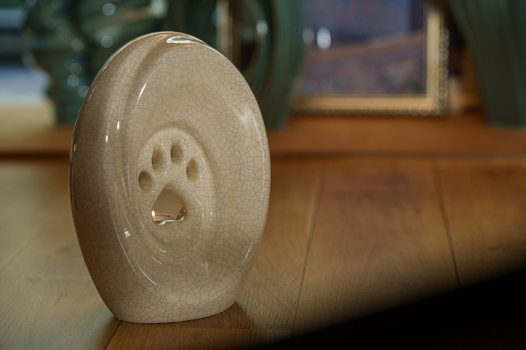 Grande patte avec bougie chauffe-plat - Urne pour cendres - Craquelure | Céramique | Fait main