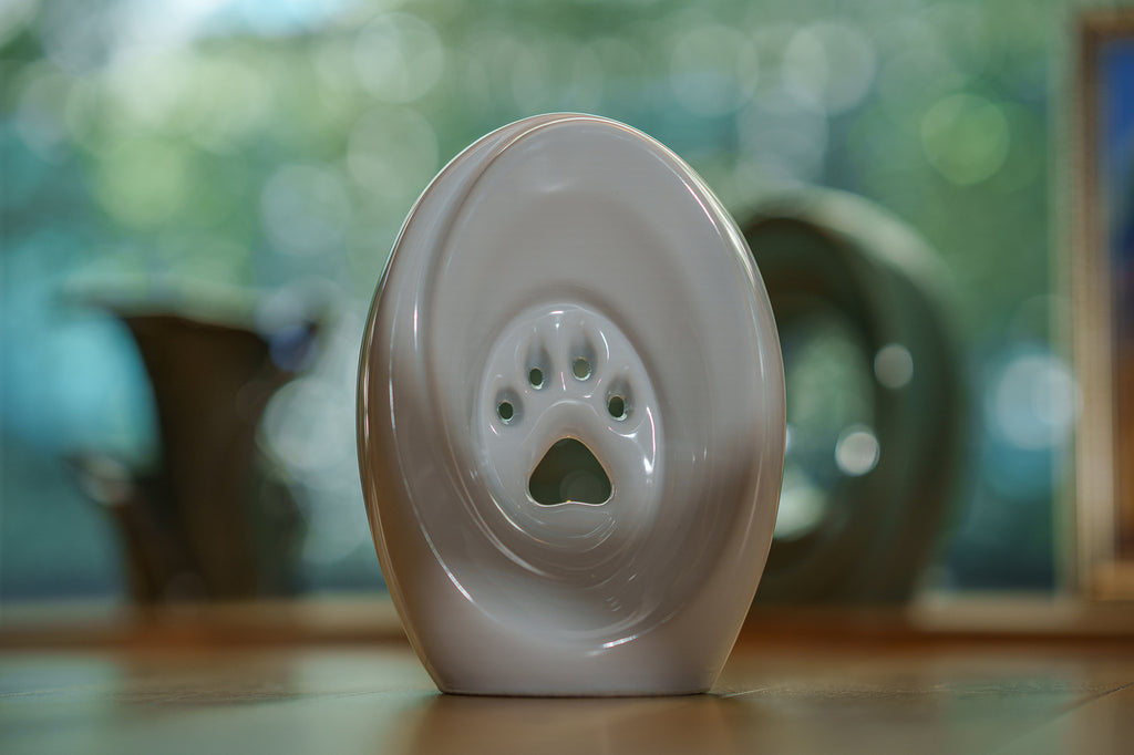 Grande patte avec bougie chauffe-plat - Urne pour cendres - Blanc | Céramique | Fait main