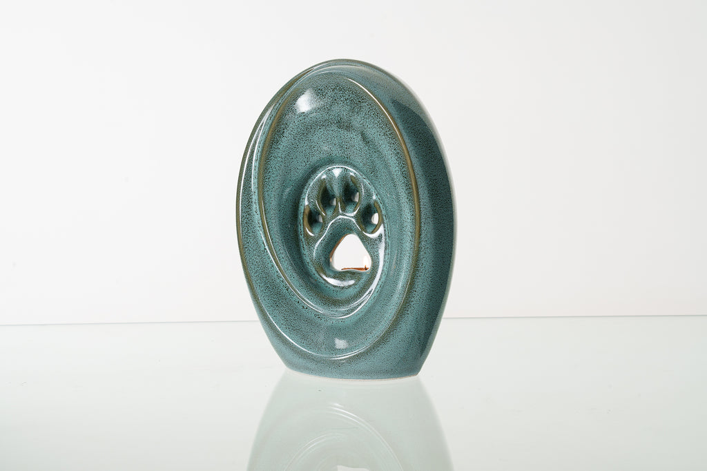 Grande patte avec bougie chauffe-plat - Urne pour cendres - Vert Huileux Mélange | Céramique | Fait main