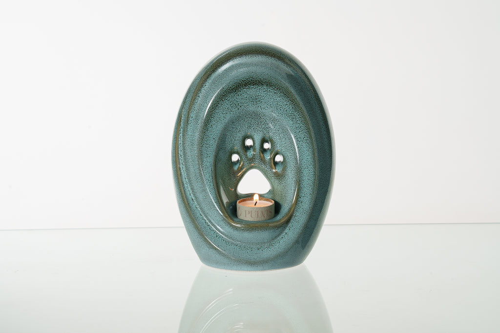 Grande patte avec bougie chauffe-plat - Urne pour cendres - Vert Huileux Mélange | Céramique | Fait main